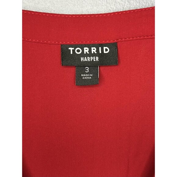 Torrid Harper Blouse Womens 3X Red Split Neck Roll Tab Sleeve High Low Hem - Picture 12 of 14